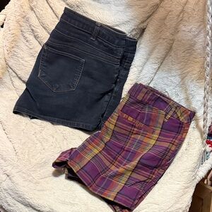 Black Denim Skirt and Plaid Shorts Set